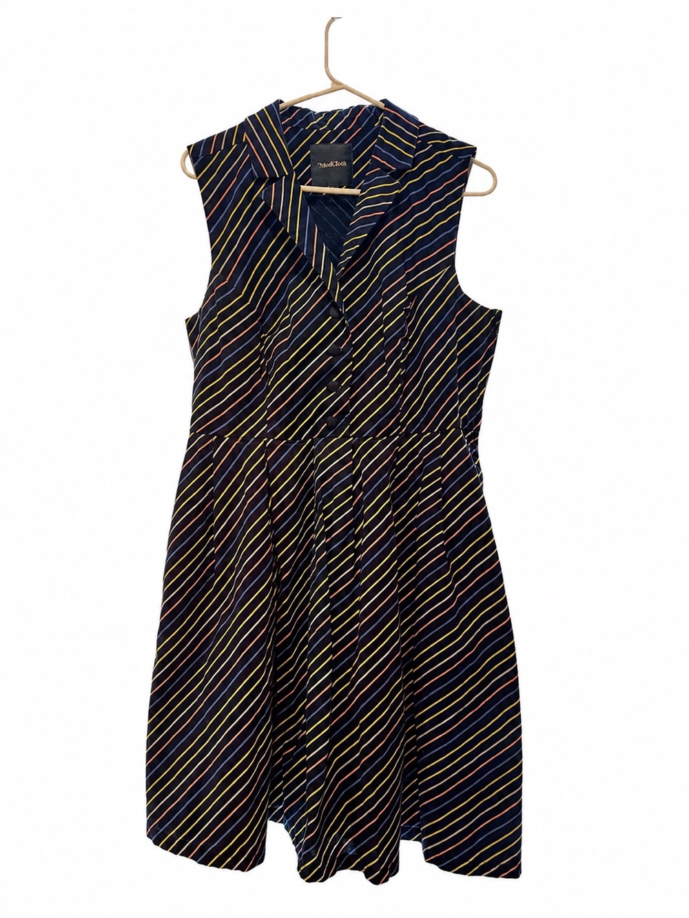 Modcloth Navy Sleeveless Diagonal Stripe Fit-and-Flare Dress